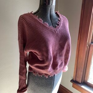 Jessica Simpson distressed cropped sweater Large salmon / pink